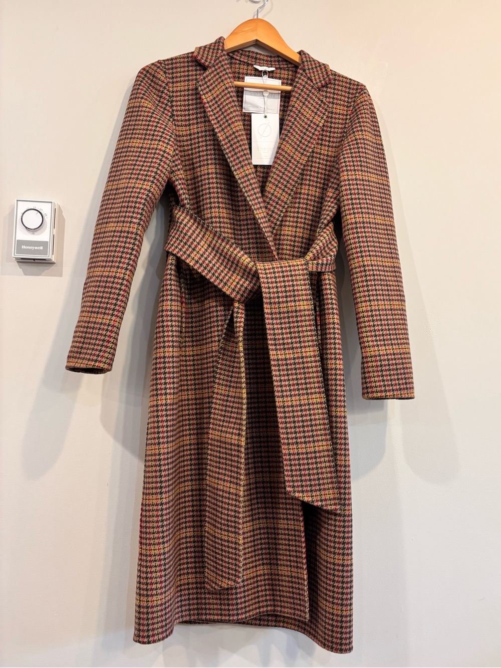 NWT Sosken Studio Houndstooth Tie Front Duster Cost XS